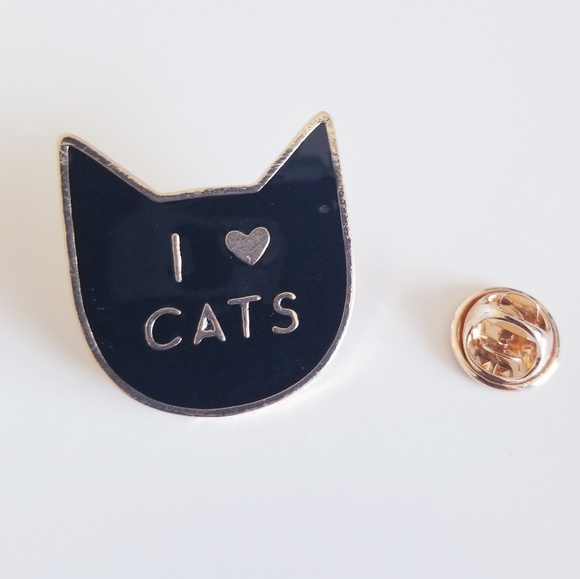 5 for $25 I Love Cats Black Cat Face Enamel Pin - Picture 4 of 5